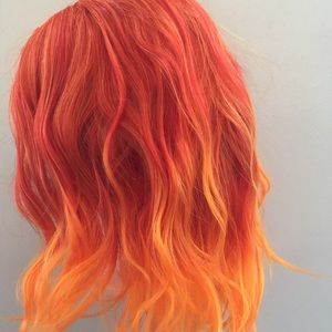 Short Bob Wavy Curly Orange Ombre Wig